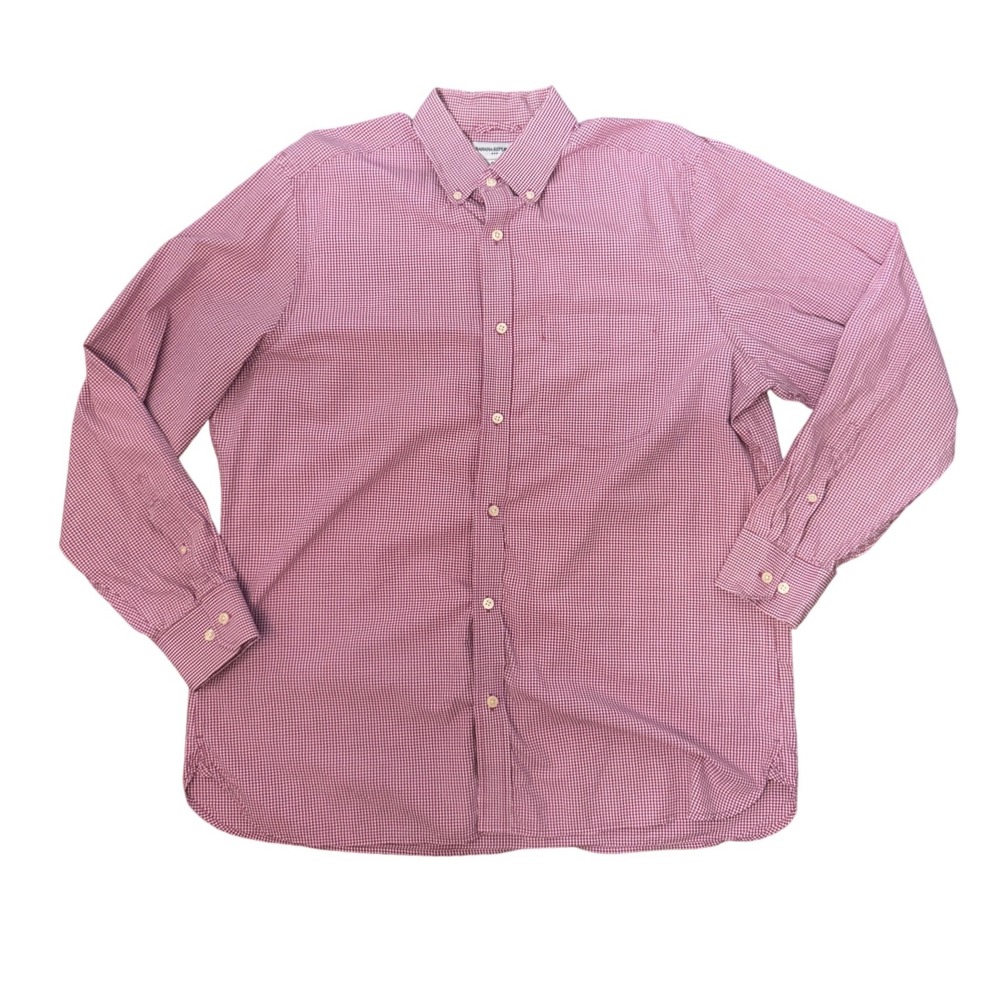 Banana Republic Mens XL Burgundy Gingham Check Cotton Button Down Shirt 17-17.5